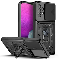 Magnetic Ring Armor Cover with Slide Lens Protection - Samsung A23 4G 5G (SJ - Black)
