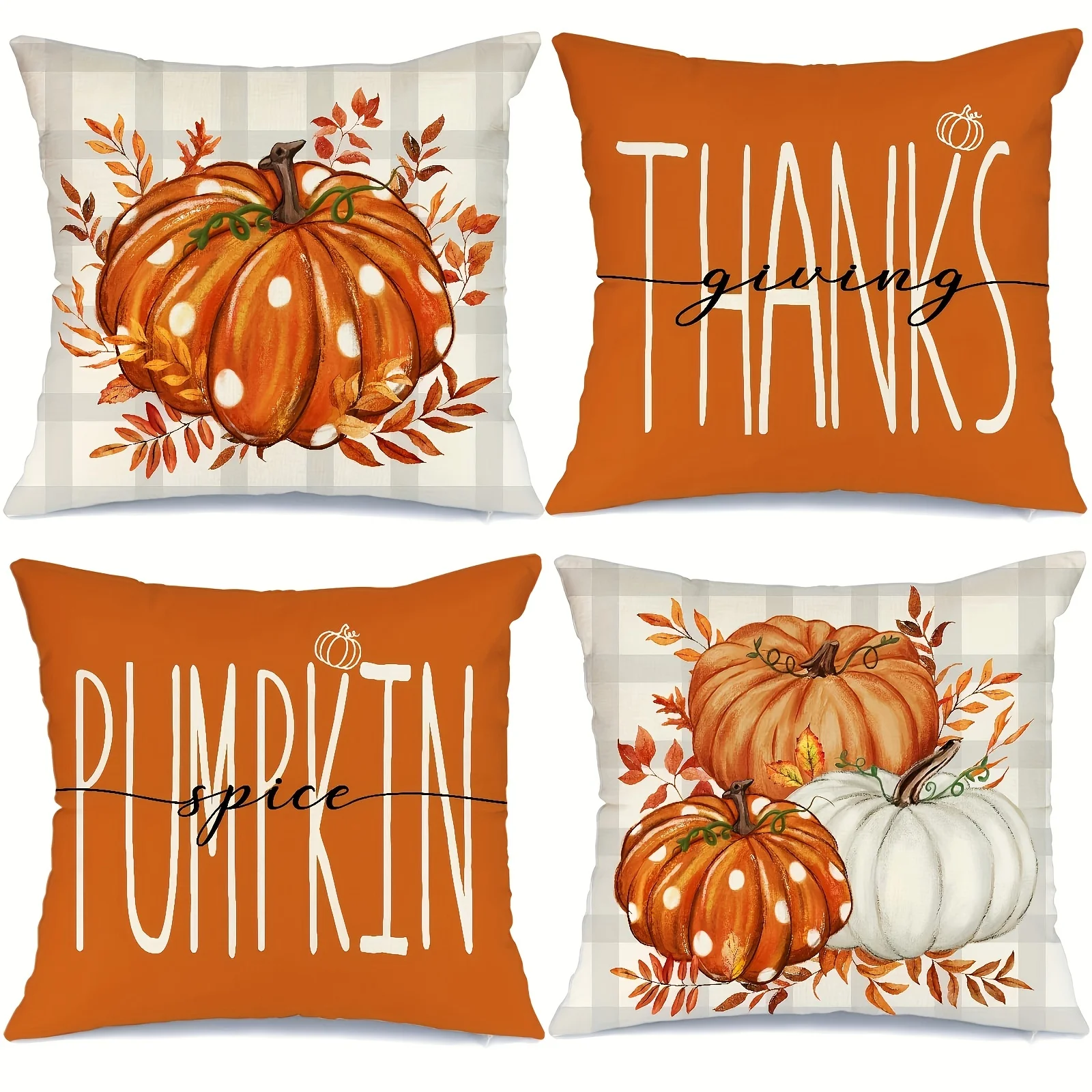 Fall Pumpkin Linen Blend Throw Pillow Cases Zipper Closure Decorative Pillow Covers for Living Room Bedroom Home Party Decor