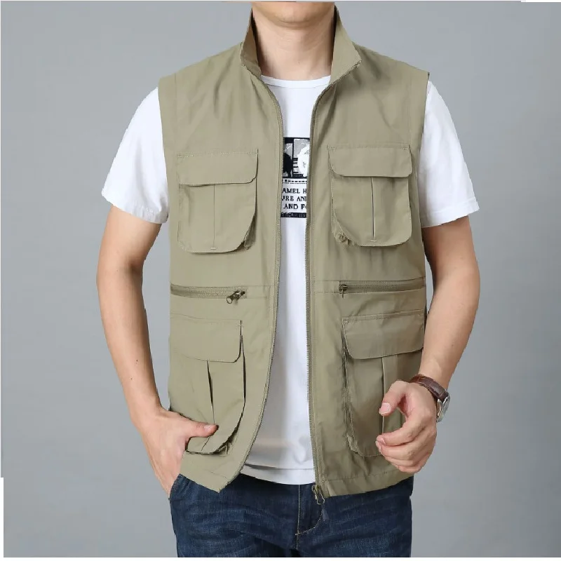 Chaleco de pesca con múltiples bolsillos para hombre, chaqueta táctica  ajustable, transpirable, desmontable, para entrenamiento al aire libre, sin  mangas - AliExpress