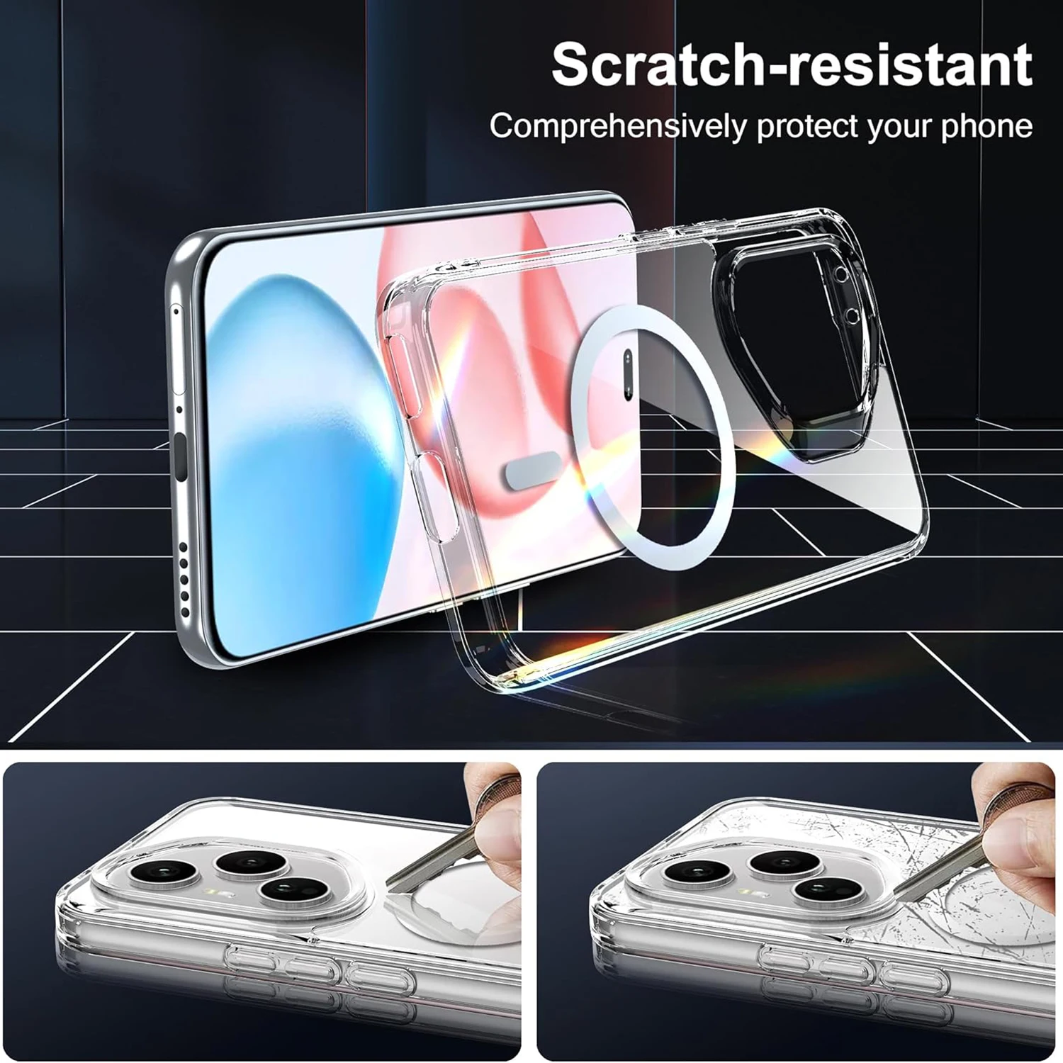 Shockproof Magnetic Wireless Charging Phone Case with Clear Back Cover