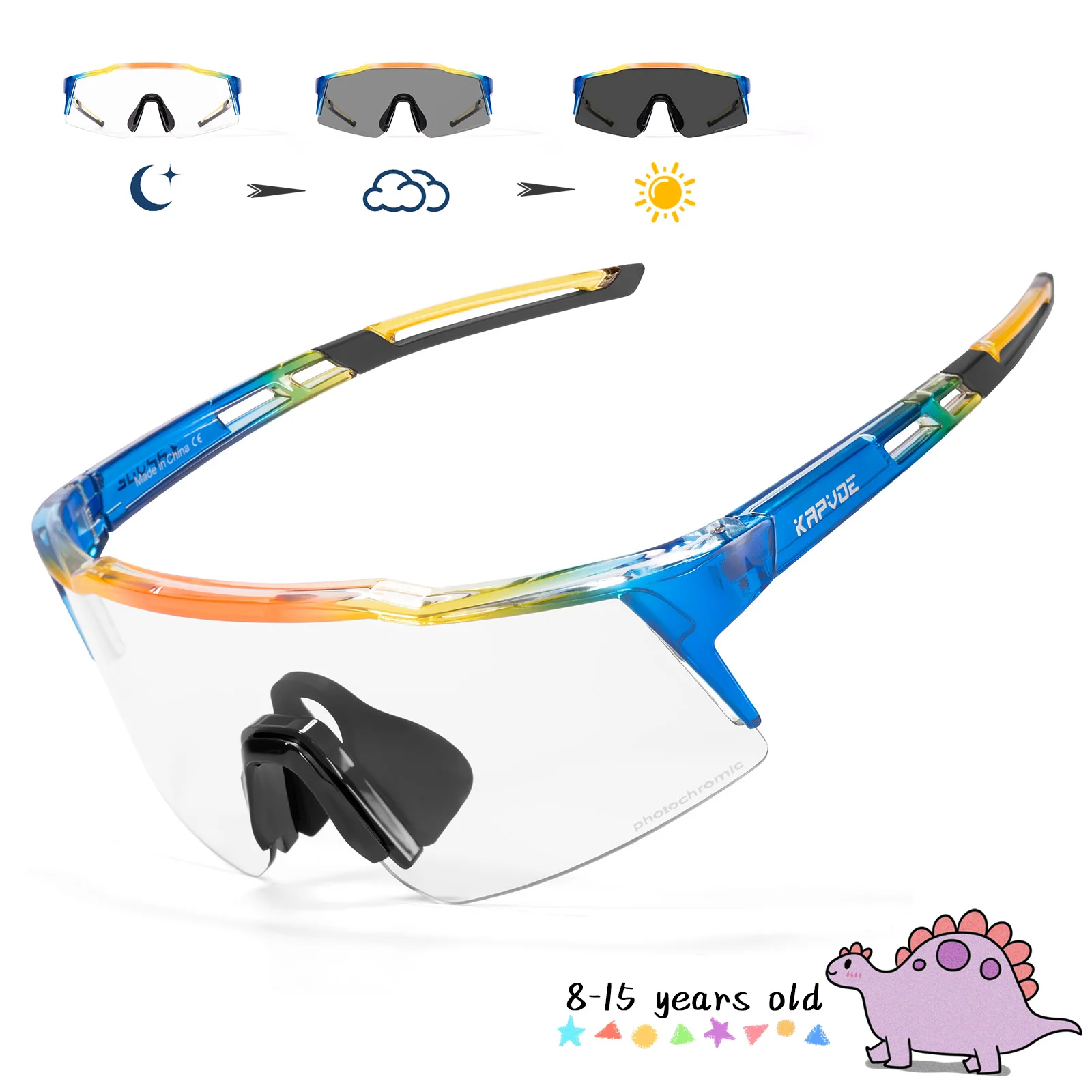 Kapvoe Photochromic Child Sunglasses UV400 Sport Children Cycling Glasses Kids Boys Girls Fashion Bike Glasses Bicycle Eyewear