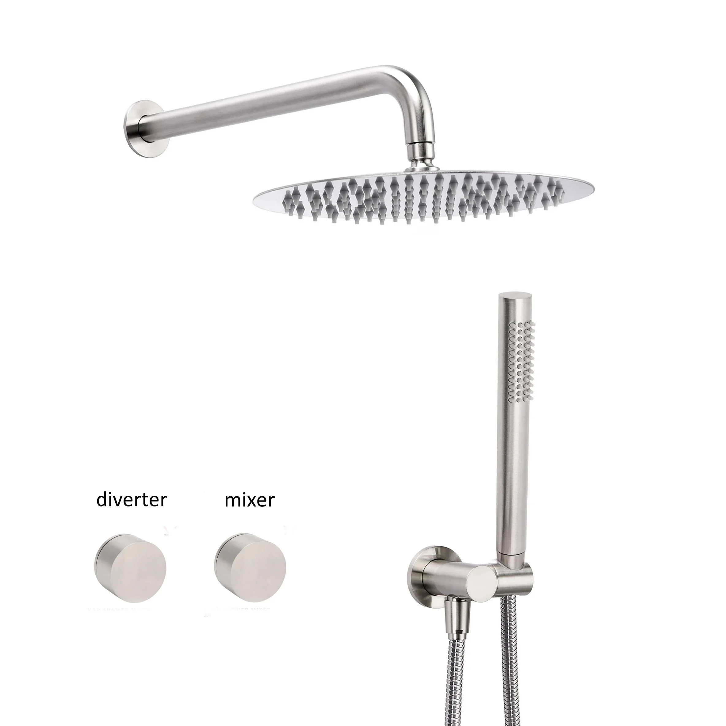 วาล์วผสมน้ำร้อนน้ำเย็นแบบฝังผนัง KYLINS ผลิตจากสแตนเลสขัดเงา พร้อมระบบฝักบัวคู่ แบบติดผนัง 1