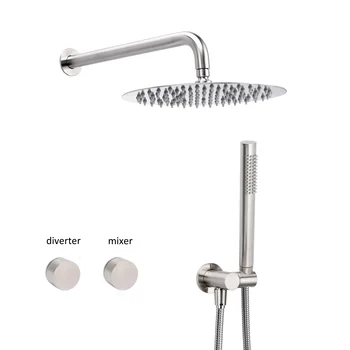 วาล์วผสมน้ำร้อนน้ำเย็นแบบฝังผนัง KYLINS ผลิตจากสแตนเลสขัดเงา พร้อมระบบฝักบัวคู่ แบบติดผนัง 1