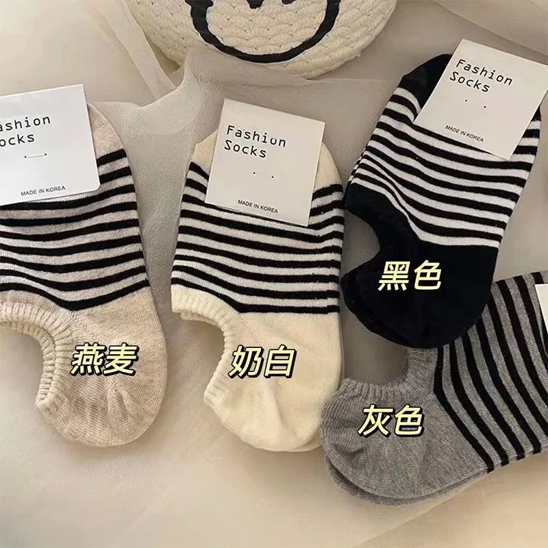 

4pair /Lot Women's Silicone Non-slip Invisible Socks Lady Summer Stripe Ankle Boat Socks Female Soft Cotton Thin Sock Breathable