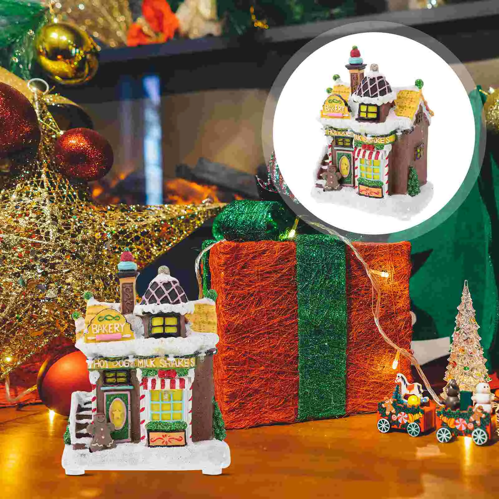

Christmas LED Light Snow House Resin Luminous Village House Landscape Scene Xmas New Year Desktop Decoration