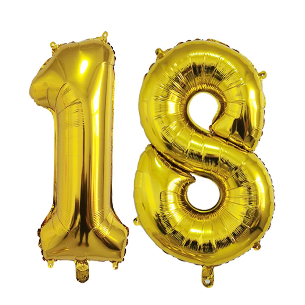 thumbnail image 1 of Globos de 32 pulgadas con números grandes, dorados, negros, plateados, verdes, rojos y azules, para decoración de cumpleaños número 18 de adultos, suministros para fiestas de aniversario, 1 of 4