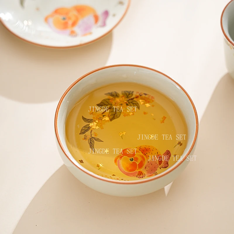 Ceramic Osmanthus Goldfish Master's Cup High End Household Tea Cups Kungfu Tea Set New Chinese Style Drinking Utensils