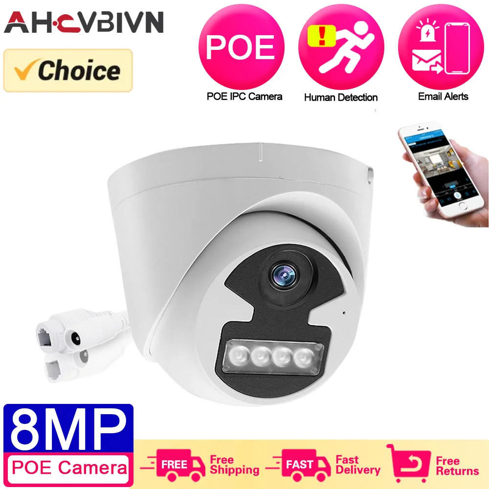 

8MP IP Camera 4K Surveillance POE H.265 2 Way Audio Dome Colorful Night Vision AI Motion Detection CCTV Video Security Cam H.265