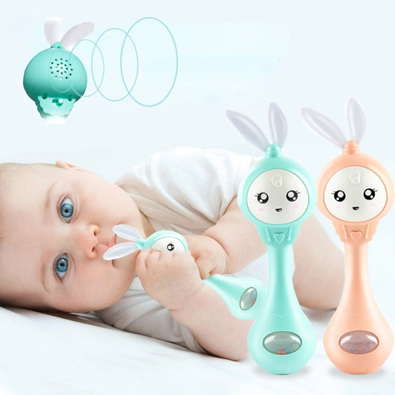 

Baby Rabbit Teether Hand Bells Newborn Early Educational Toy Music Stick Sand Hammer Rhythm Stick Rattle Bell Toy 0-12 Months