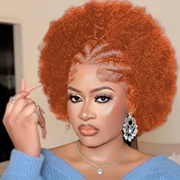 Perruques tressées 13x4 Lace Front en cheveux humains, pré-tressées, bouclées afro kinky, style Afro Puff pour femmes 5