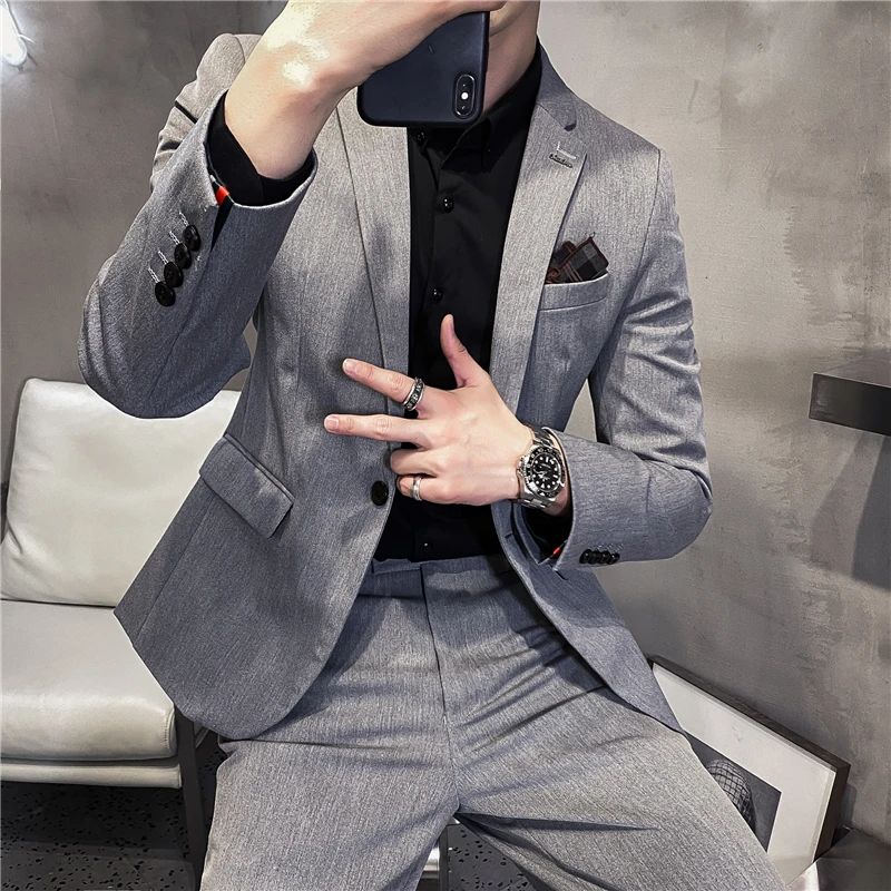 British Style Business Fashion Casual Suit Two-piece (jacket+pants) Spring New Men's Wedding Dress Large Size 6XL 7XL