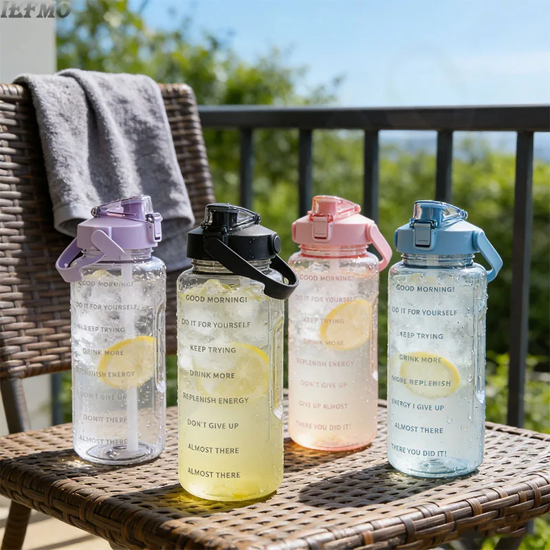 Large Tritan Water Bottle with Time Marker - BPA-Free, Leakproof Design for Gym and Outdoor Activities