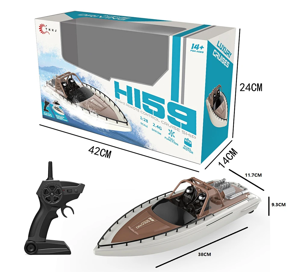 TKKJ RC Boat High Speed Double Electric Machine propeller 2.4GHz Remote Control Boat 1:28 Speedboat Model Toys for Children Kids 5