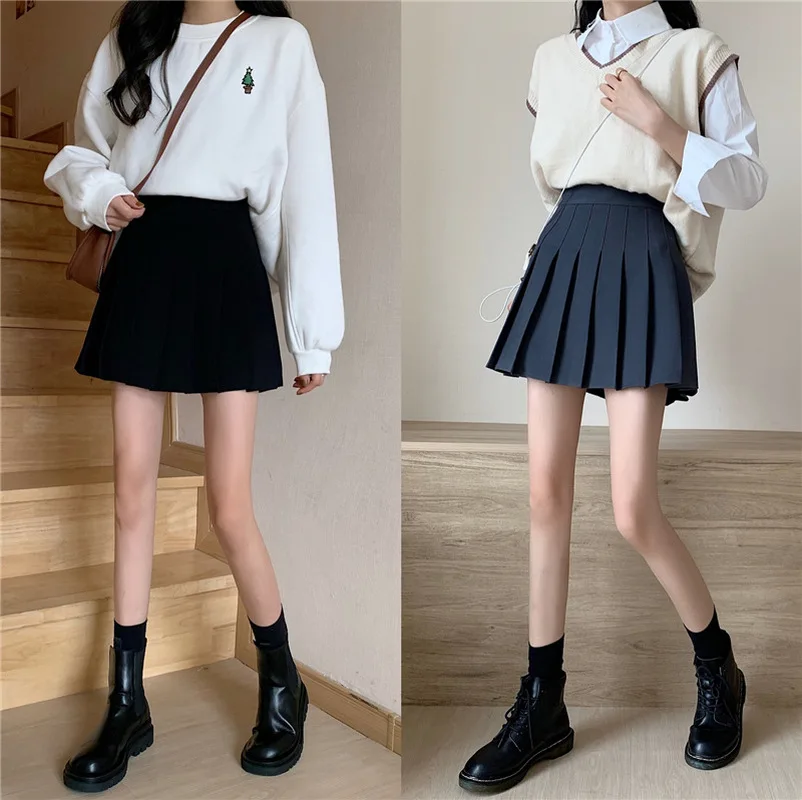 2023 Women's High-waisted Pleated Skirt Girls JK Pleated Short Skirt Black A-line Mini Skirt Uniform Women Loose Casual Shorts