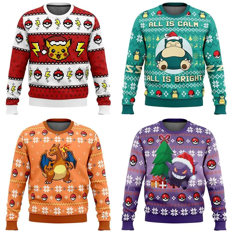 Kawaii Pokemon Round Neck Sweatshirt Christmas Men's Loose Hoodie