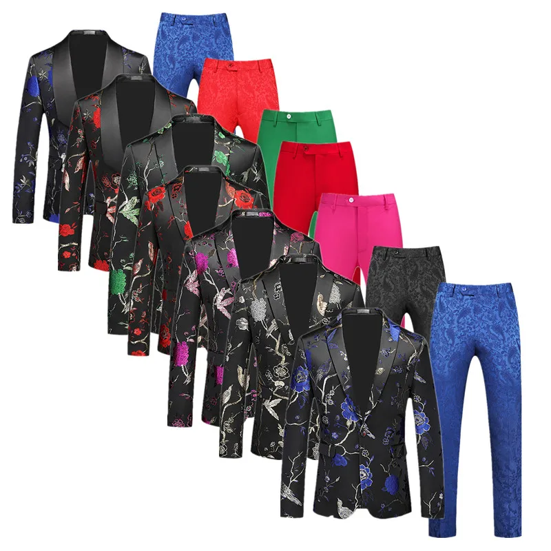 Fashion Men Jacquard Suit 2 Piece Large Size 6XL High Quality Homme Business Dress Blazers Jacket New Wedding Banquet Set