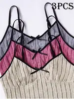 3-Piece Stretch Sleepwear Set for Women - Sexy Lace Trim Halter Top and Shorts with Cotton-like Fleece Waffle Texture for Cross- - Image 4