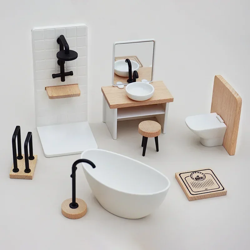 1/12 Dollhouse Simulation Washbasin Tub Toilet Model Freely Combined Bathroom Decor Dolls House Miniature Furniture Accessories
