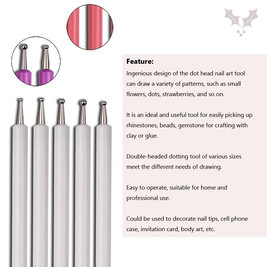 5Pcs Dual-Ended Nail Art Dotting Tools, with 10 Different Sizes for Dotting, Marbleizing & Painting 3