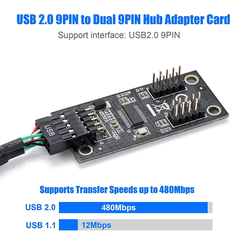 USB2.0 9Pin to Dual 9Pin Hub Adapter - Riser Motherboard USB 9Pin Header Connector with 1 to 2 Extension Cable Description Image.This Product Can Be Found With The Tag Names Motherboard usb 20 header splitter, Motherboard usb cable splitter, Usb motherboard 9pin extension