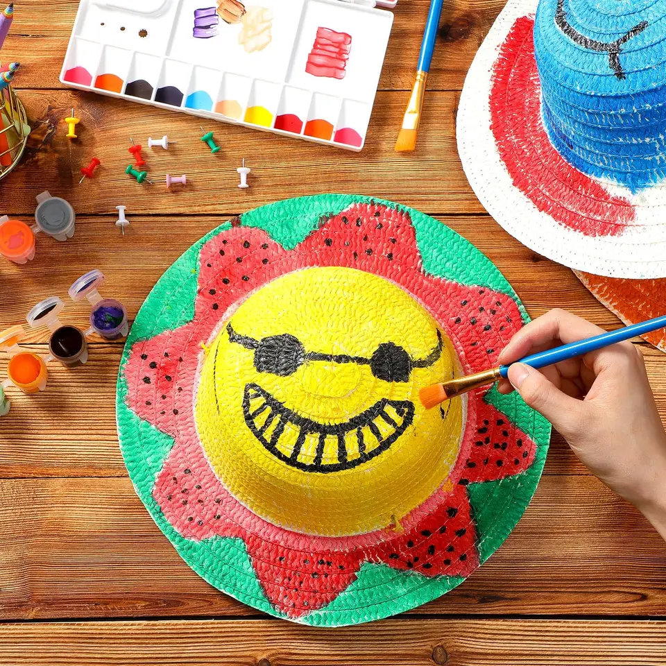 Lot De 20 Chapeaux De Paille DIY - Chapeaux Blancs Pour Plage, Peinture