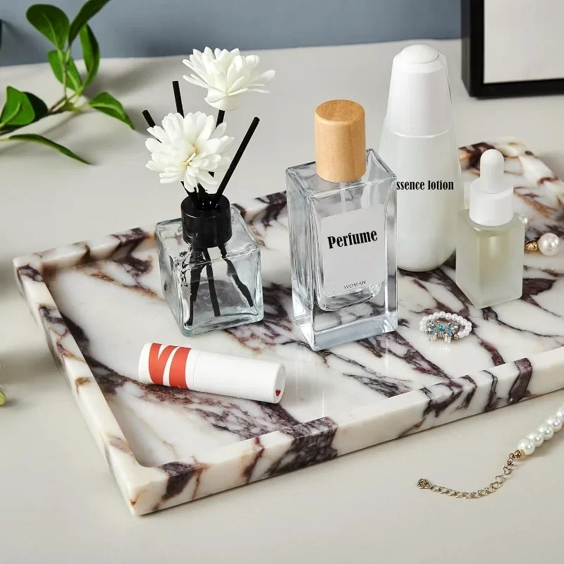 Natural Marble Tray for Bathroom Countertop, Vanity Tray Stone Storage Tray for Home Decor, 12"x8" Genuine Marble Bathroom 5