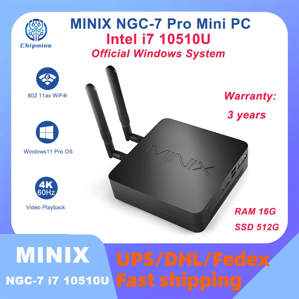 Minix Ngc-7 Intel Core I7-10510U Gaming Mini Pc 16Gb 512Gb Office Home Design Ddr4 Dp Pc Sistema Windows Originale Ufficiale