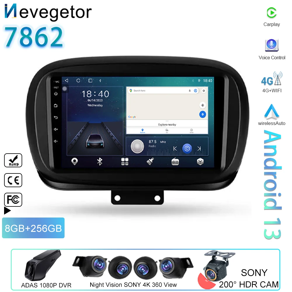 

4G Android Auto For Fiat 500X 2014 - 2020 Car Radio Multimedia Video Player Navigation GPS Head Unit Host 5G WIFI BT No 2din DVD