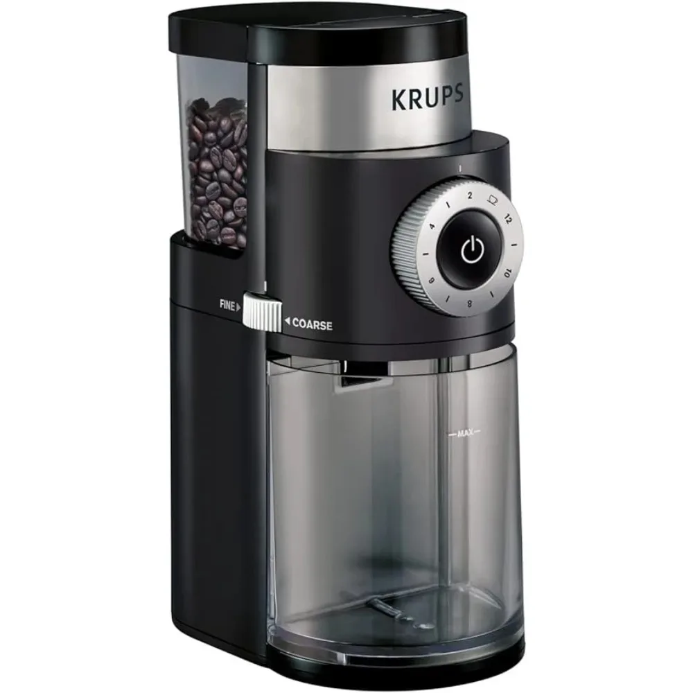 

2024 New Krups Precision Plastic and Stainless Steel Flat Burr Coffee Grinder , 12 Cup 110 Watts 12 Grind Settings