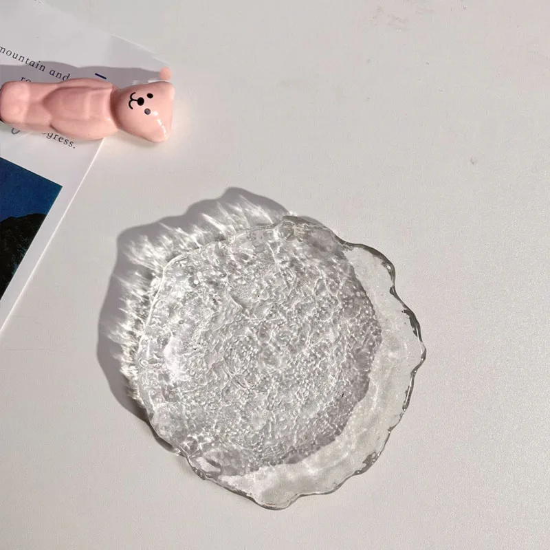 צלחת פירות זכוכית גלאסיות לא סדירה עוגה צלחת קינוח סגנון נורדי שקוף צלחת חטיף דים סאם