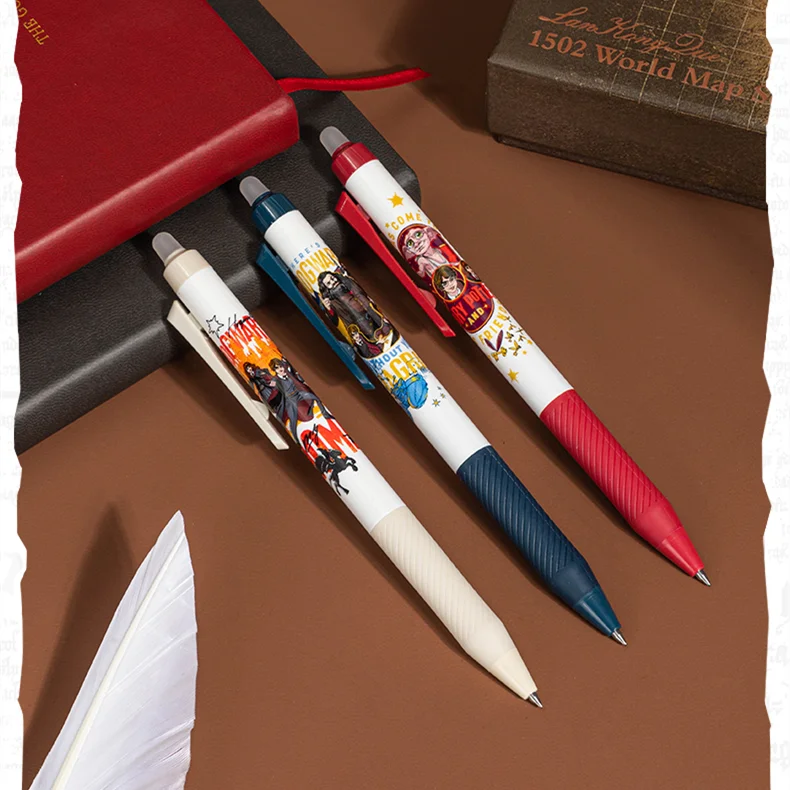3Pcs DELI A657 Harry Potter Erasable Pressed Gel Pens Retractable 0.5mm Fine Point Black Blue