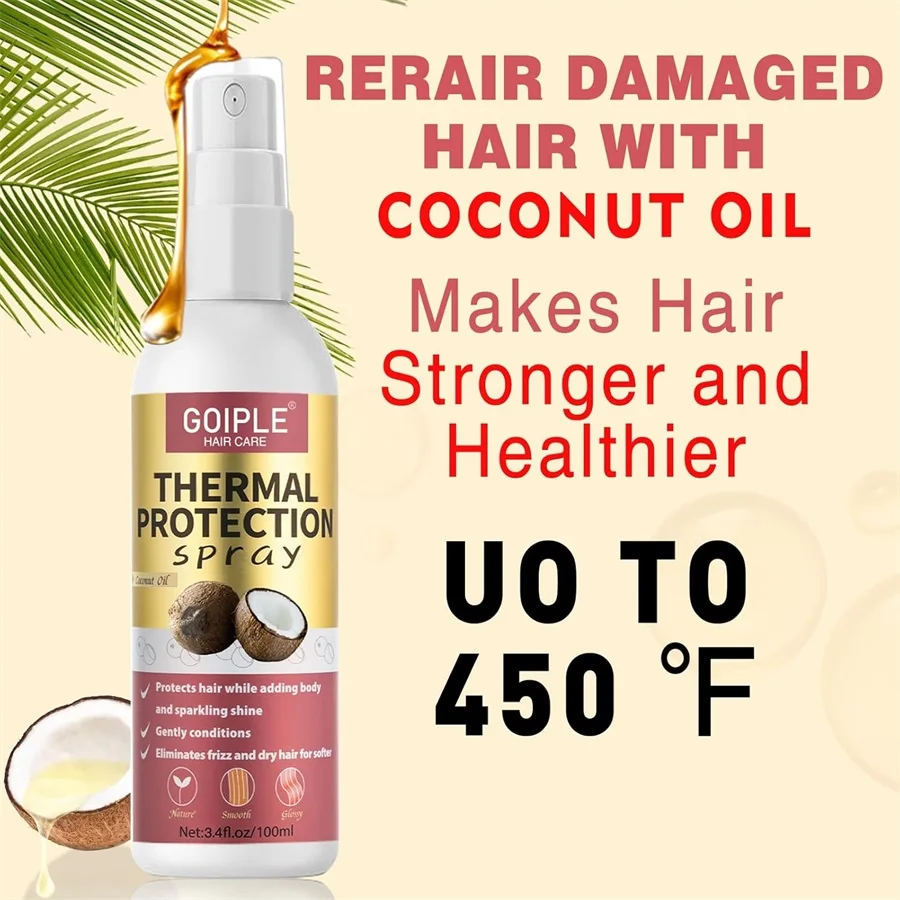 Hair Protection Spray GOIPLE 100ml Heat Protection Spray Thermal Protector Essence Oil for Fragile Hair Nourishes Leave-in Conditioner for Dry Damaged