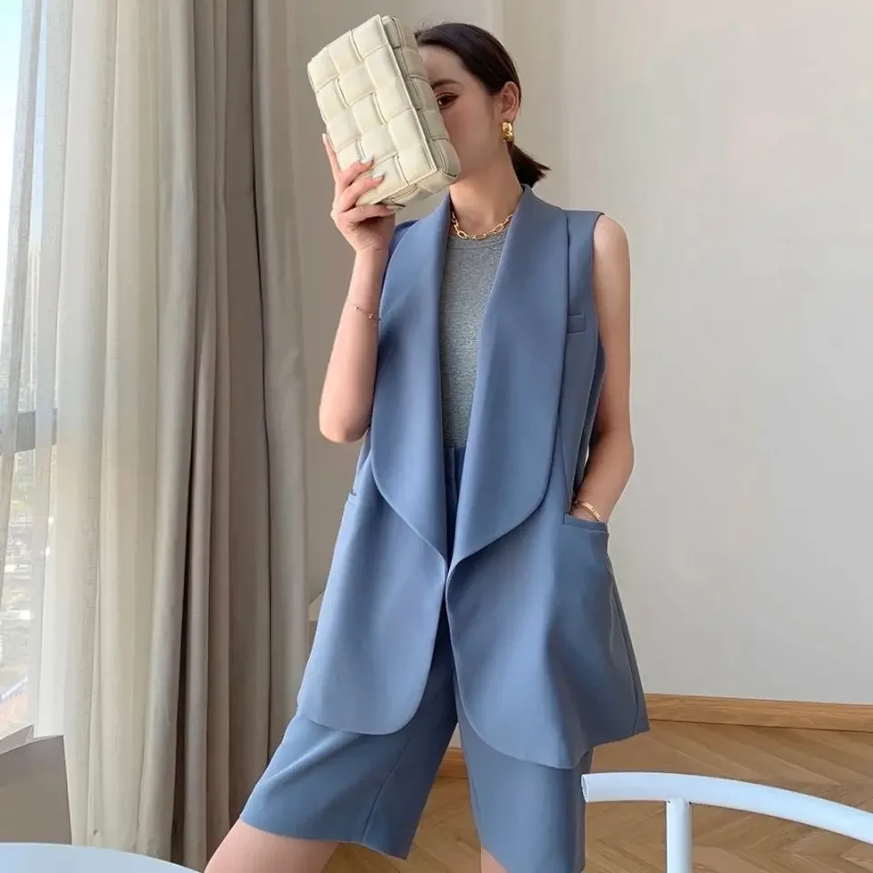 High-end Luxury Designer Clothing Two-piece Suits Women Sleeveless Waistcoat Blazer Tops Cardigan Shorts Office Ladies Business