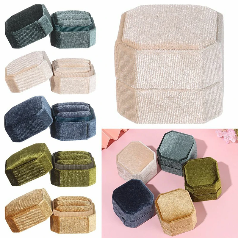 

1 Pc 5 Colors Octagon Velvet Double Earrings Ring Box Wedding Ring Storage Boxes with Detachable Lid Party Jewelry Display Case