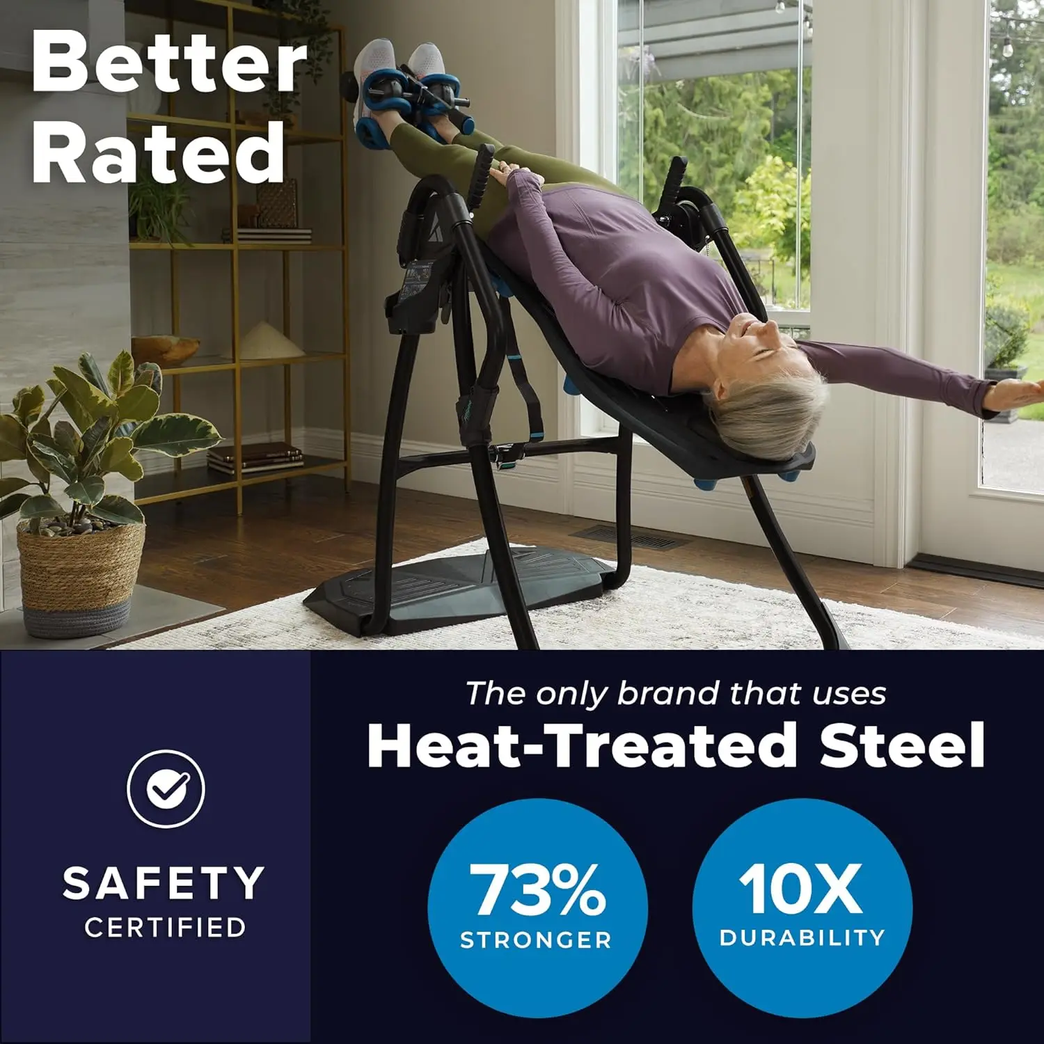 2025-hotFitSpine LX9 Inversion Table, Deluxe Easy-Reach Ankle Lock, Decompression Surface，UL Safety Certified,Heavy-Duty 300 lb