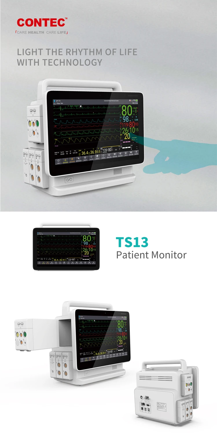 CONTEC Modular Patient Monitor 13‘’Big Display Touch Screen Plug-In Monitor ECG NIBP SPO2 Resp Temp 2-IBP&Sidetream Etco2