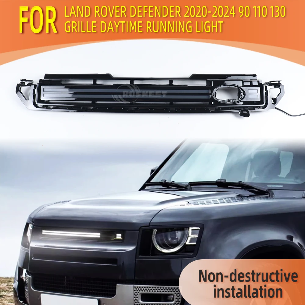 

Front Bumper Grill with Led Dynamic Light Day Running Lights Breathing Lamp For Land Rover Defender L663 2020-2024 90 110 130