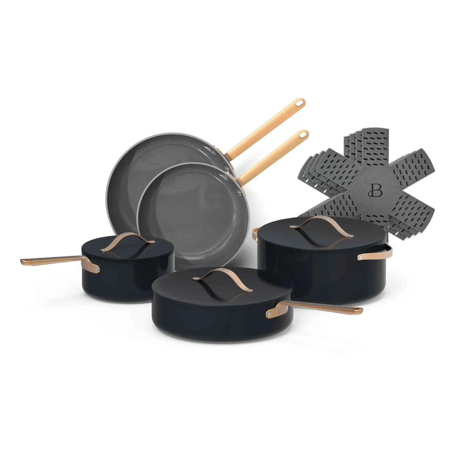 Beautiful 12pc Ceramic Non-Stick Cookware Set, Black Sesame by Drew  Barrymore