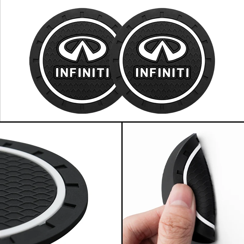 2Pc Car Coasters Water Cup Slots Non-Slip Mat Water Cup Pad For Infiniti QX30 Q50 Q60 Qx70 QX80 Qx56 Fx35 Ex35 G25 Car Accessory