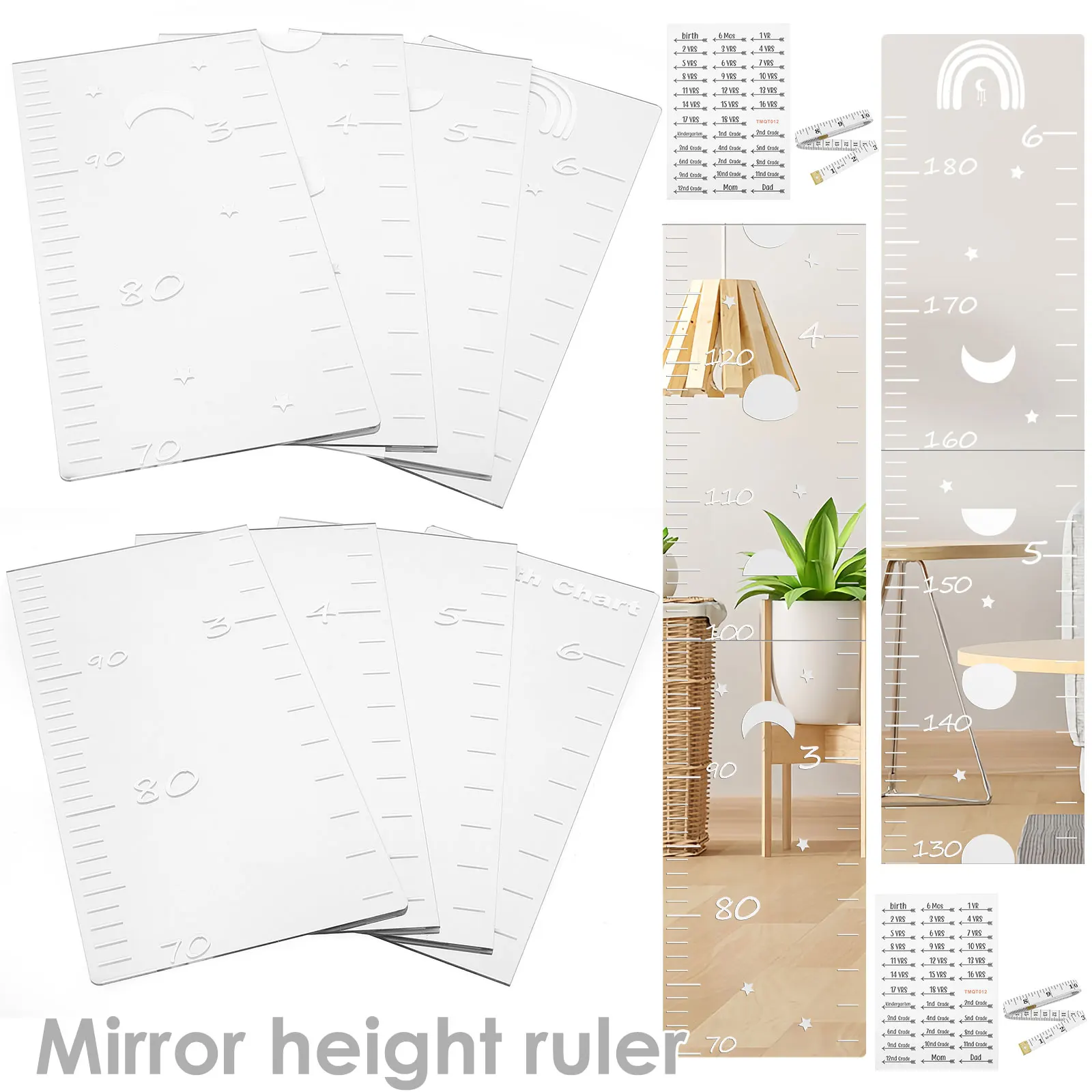 Growth Chart Mirror Acrylic Children's Growth Chart Mirror Puzzle Funny Height Measuring Home Decor