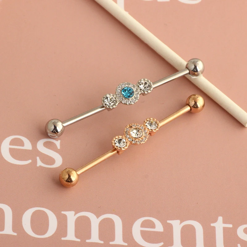 1.6*38mm Colorful CZ Industrial Barbell Ear Cartilage Helix-Conch Piercing Bar Earring Stud Body Jewelry 3 color choose