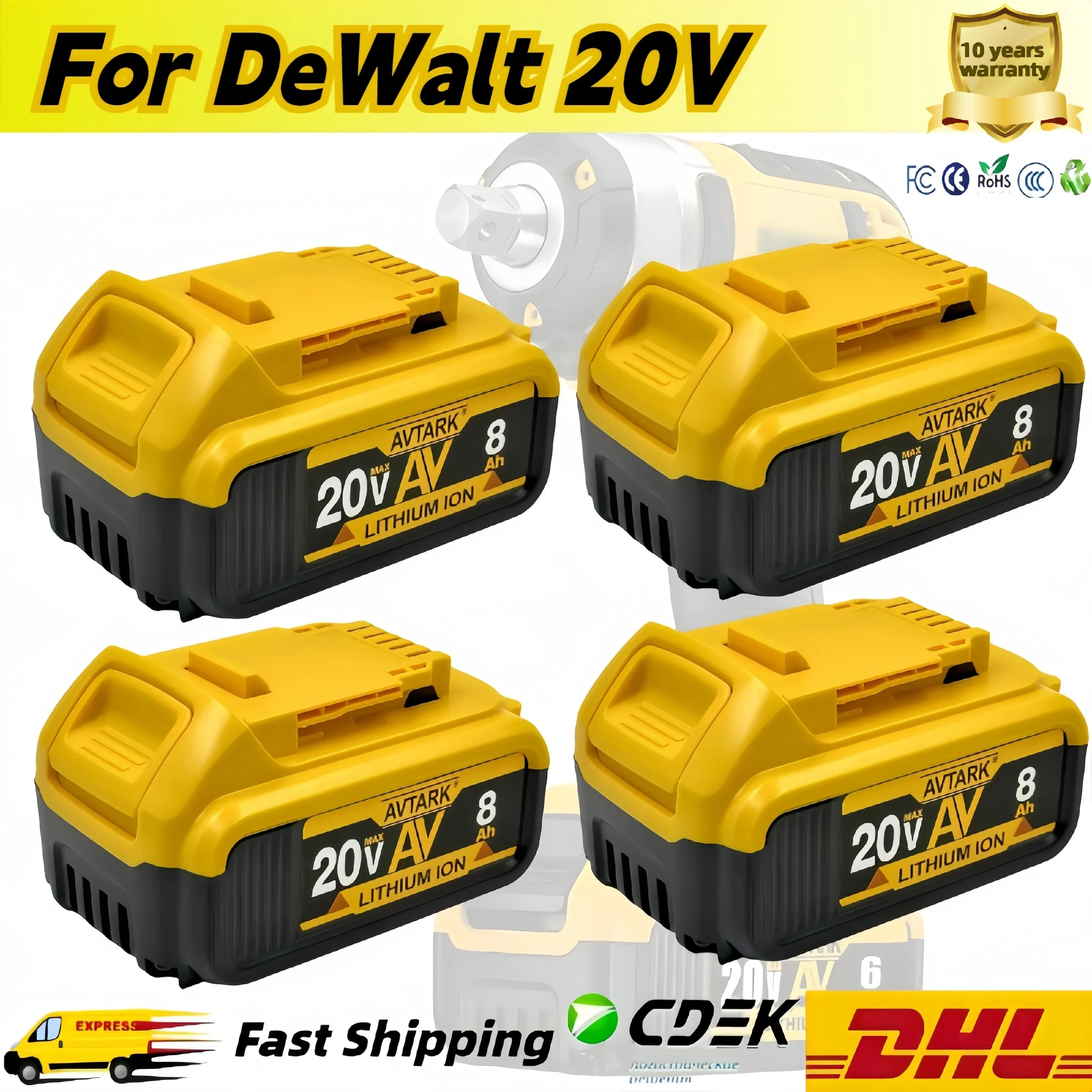 

For DeWalt DCB184-XE 6Ah 8Ah 18V/20V Li-Ion Cordless Slide Battery DCB182 DCB184 DCB205-2 DCD/DCF/DCG Series