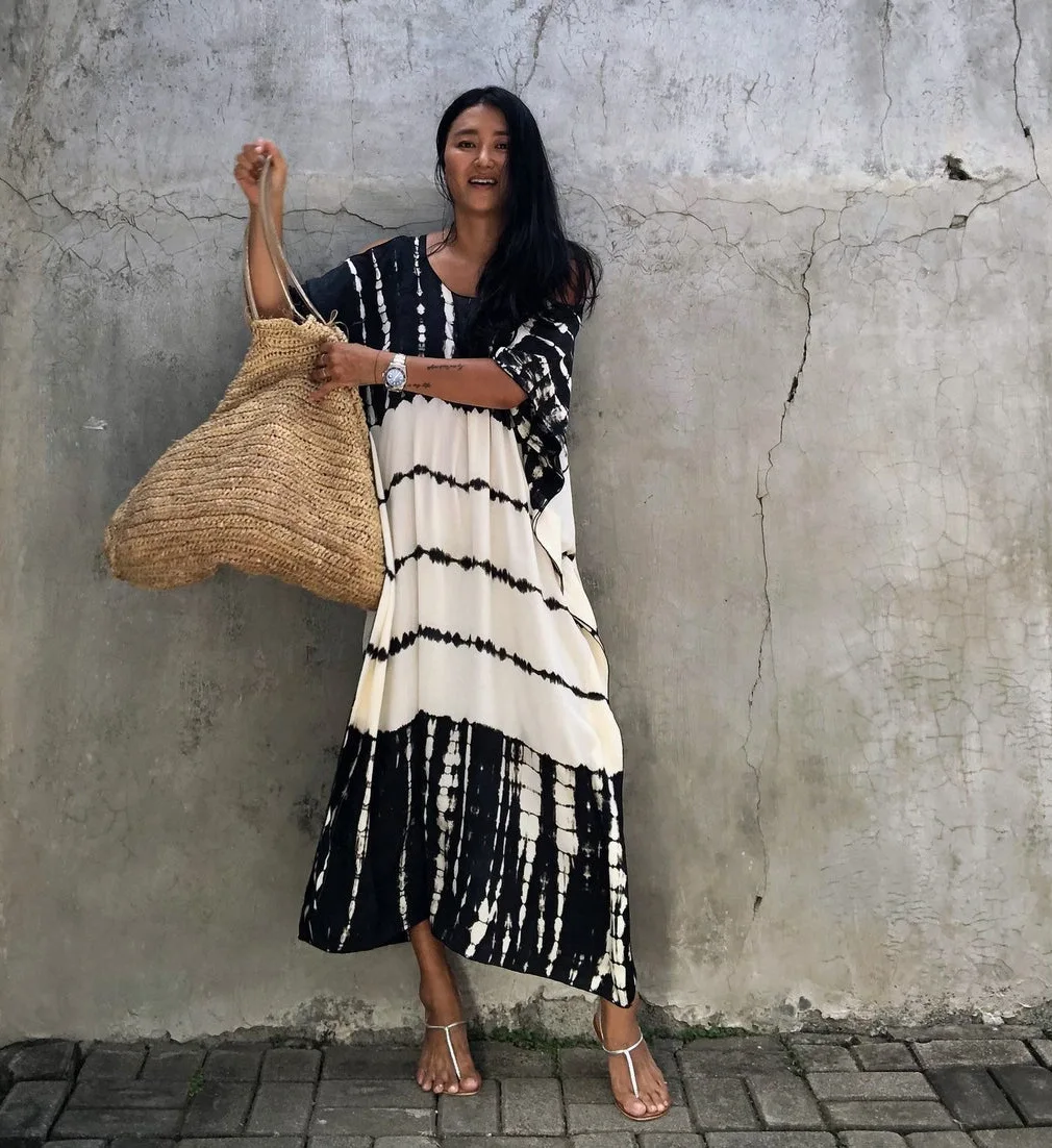 Swim Cover Up Dresses Women Sunmmer Beachwear Elegant Dress Swimsuit Bathing Suit Cover Ups Tunics Beach Printed Robe De Praia