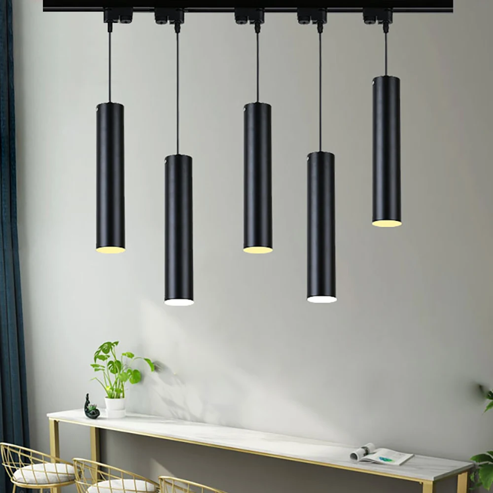 Lámpara Colgante Moderna Led En Aluminio Negro Con Tubo Largo Minimalista: Para Con Ofertas En