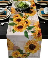 Sunflower Linen Table Runner Spring Flowers Dresser Scarf Table Runner Kitchen Family Dinner Banquet Wedding Holiday Party Decor 1