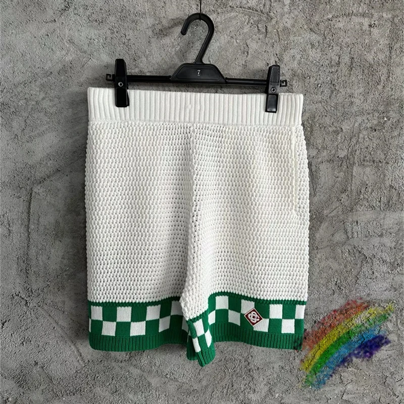

Green Grid Casablanca Jacquard Woolen Shorts Men Women Patchwork Drawstring Breeches
