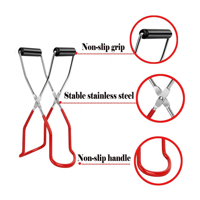 Canning Jar Lifter Tong Stainless Steel Can Tong Clip With Grip Handle Heat Resistance Anti-Clip Glass Bottle Holder KitchenTool 5