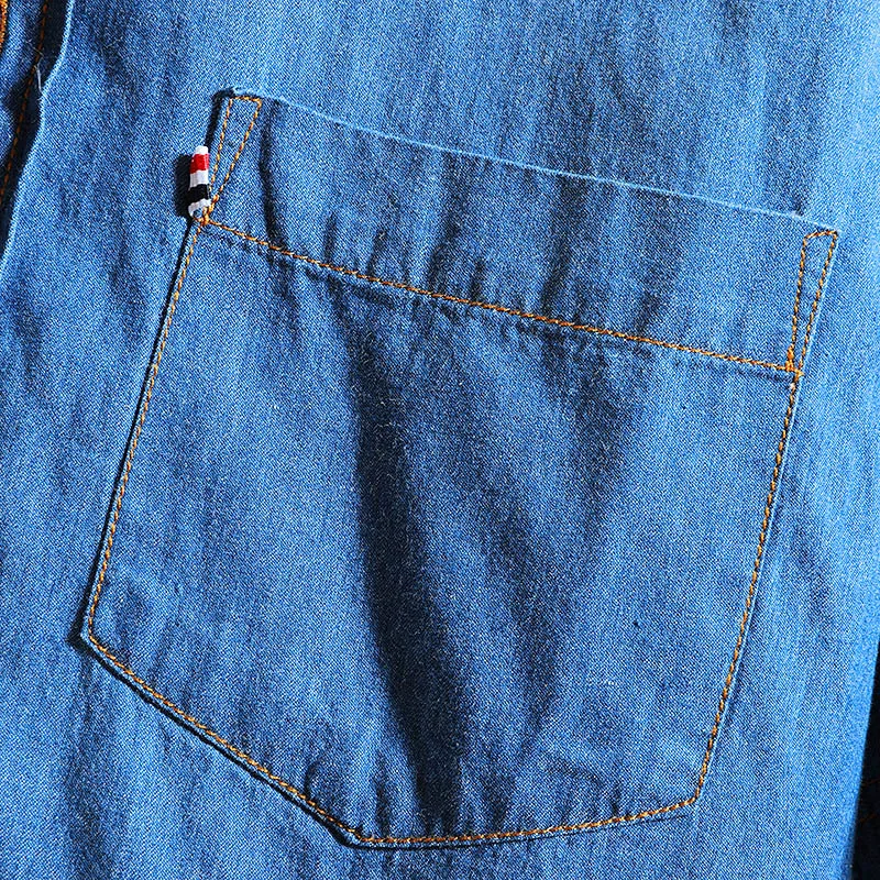 Men's Blue Denim Shirts Short Sleeve Jean Shirts Summer Men Cotton Light Blue Denim Plus size M-4XL casual short sleeved shirt short sleeved shirt