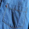 2023Men's Blue Denim Shirts Short Sleeve Jean Shirts New Summer High Quality Men Cotton Light Blue Denim Shirts Plus size M-4XL 4