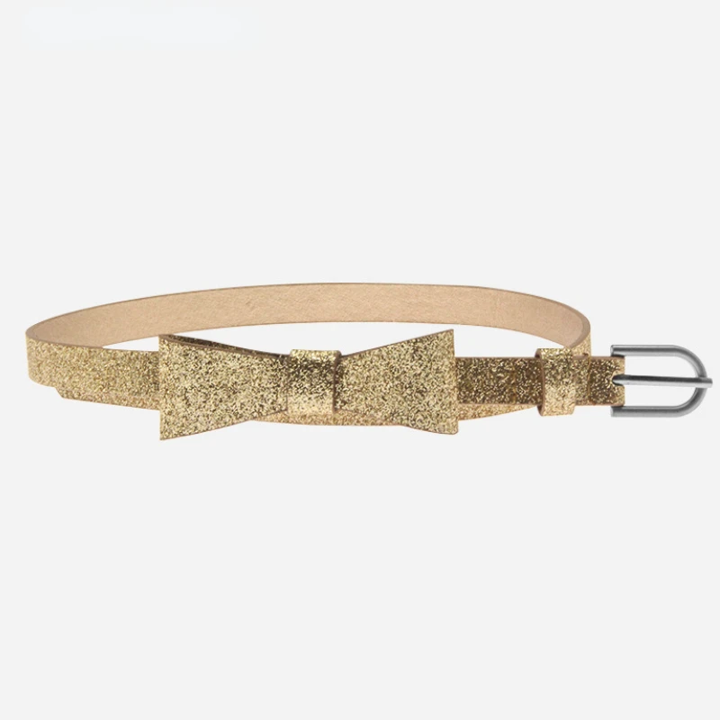 

Children's Sequins Gold Fashion Girls Belt Simple Decorative Skirt Accessories Shiny Leisure Students Bowknot Belt